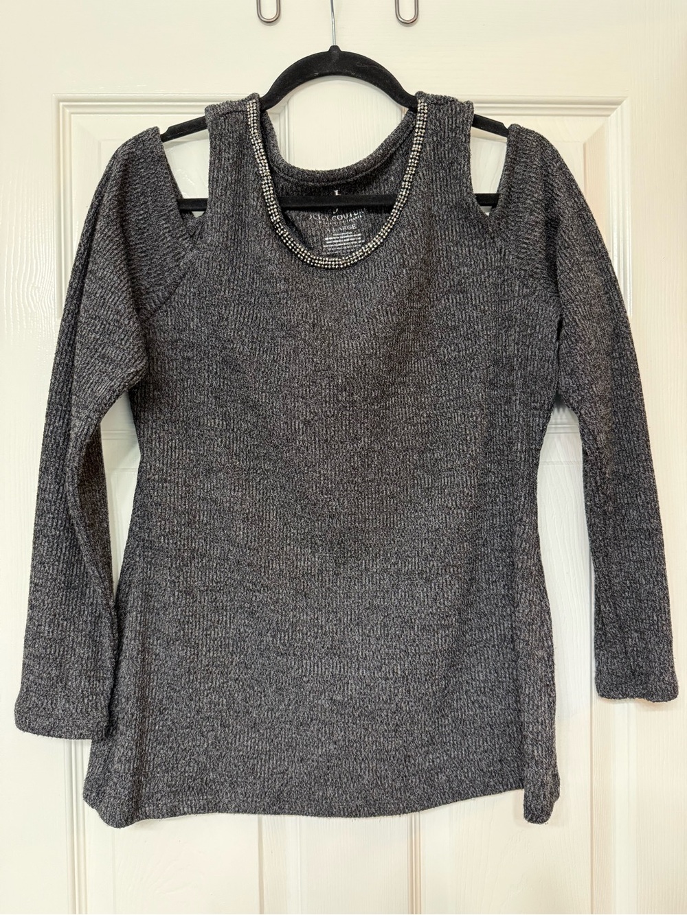 Juicy Couture Gray Cold-Shoulder Top with Embellished Neck